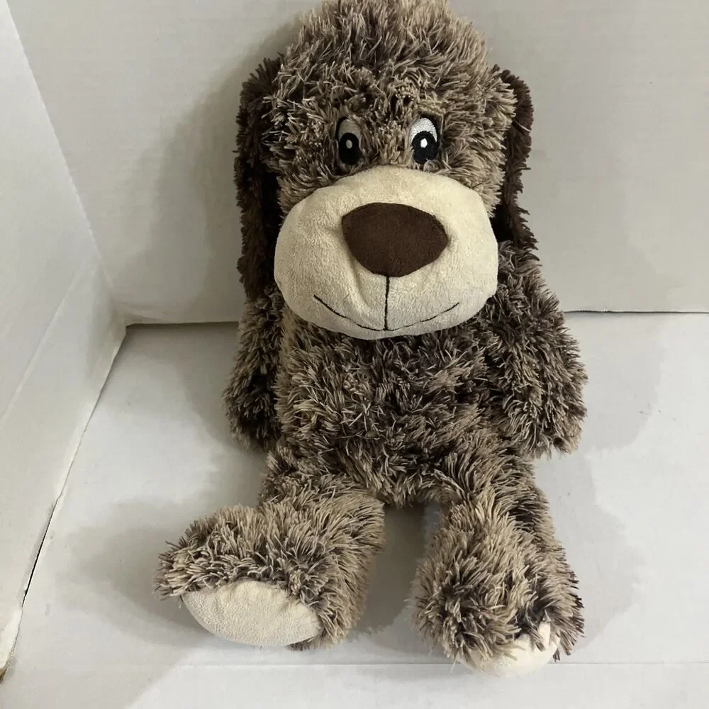 2 Pacific Fluffy Puppy Dog Plush Squeakers Embroidered Eyes Floppy 17” Brown